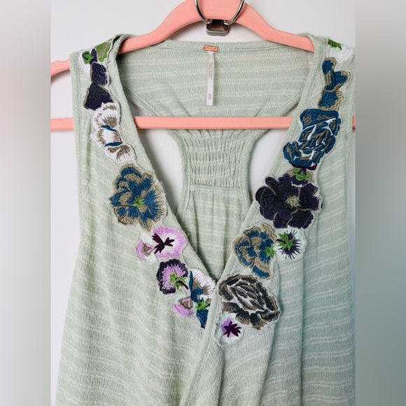 Free People Womens Frida Embroidered Faux-Wrap Tank Top Green - Picture 3 of 5